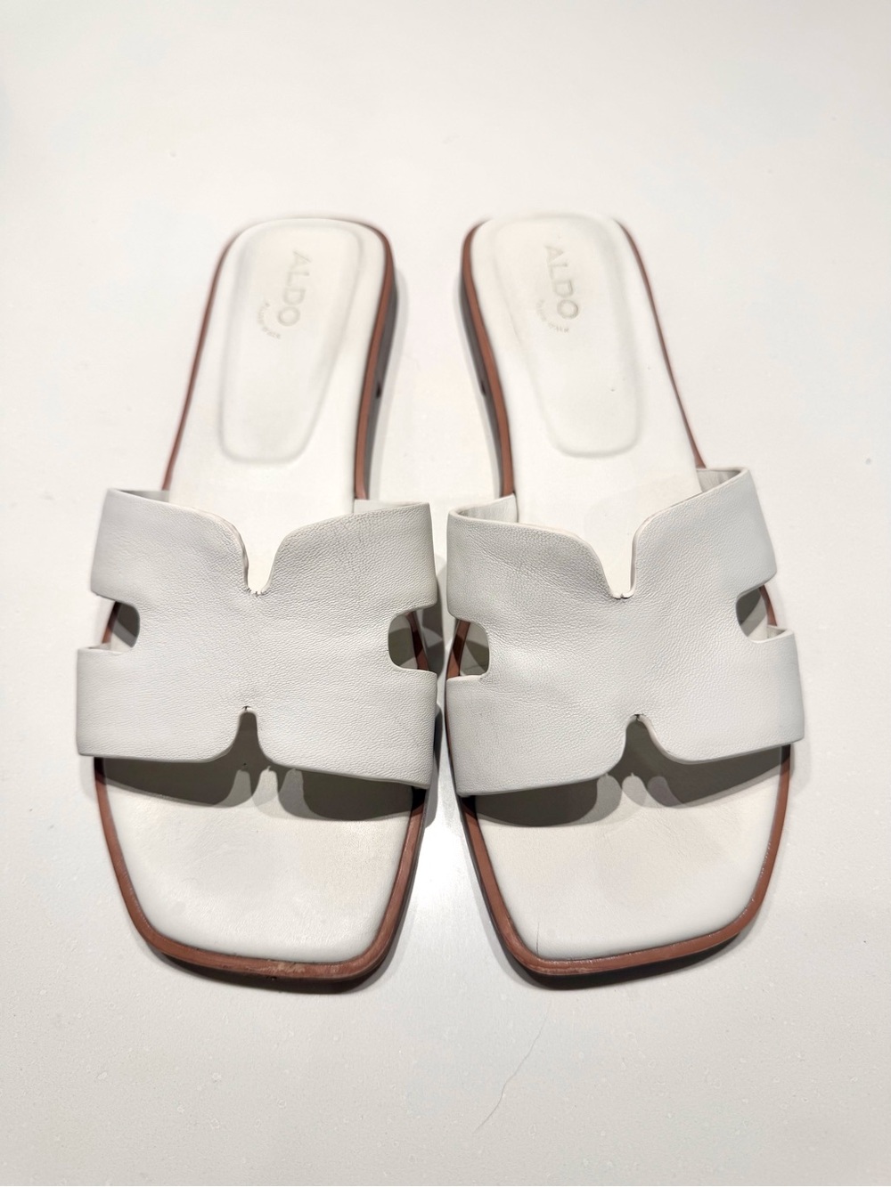 Aldo White Leather Open-Toe Slide Sandals 8